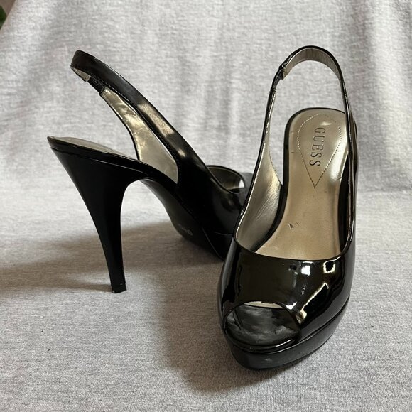 Guess Black Patent Leather Peep Toe Platform Heels. Size 7M - Picture 11 of 12